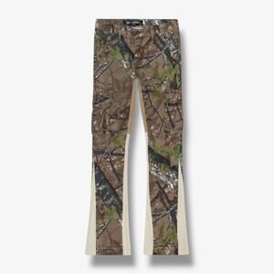NEW Valabasas Commander Moss Green Stacked Flare Jean Camo Streetwear Distressed